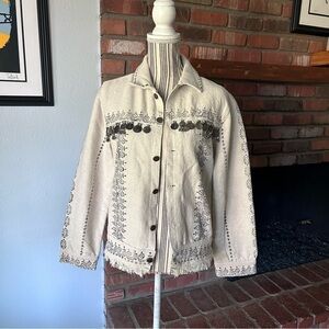 Z&L Europe Boho Coin Embellished Hand Painted Jacket Sz L